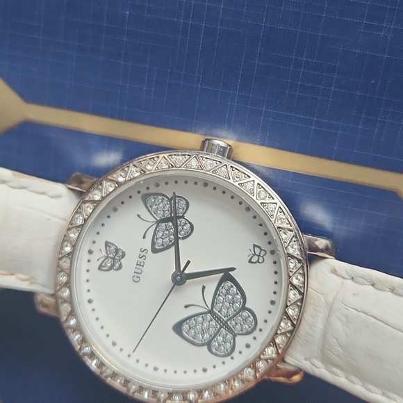 Guess White Butterfly Women\'s Watch Vintage Fun